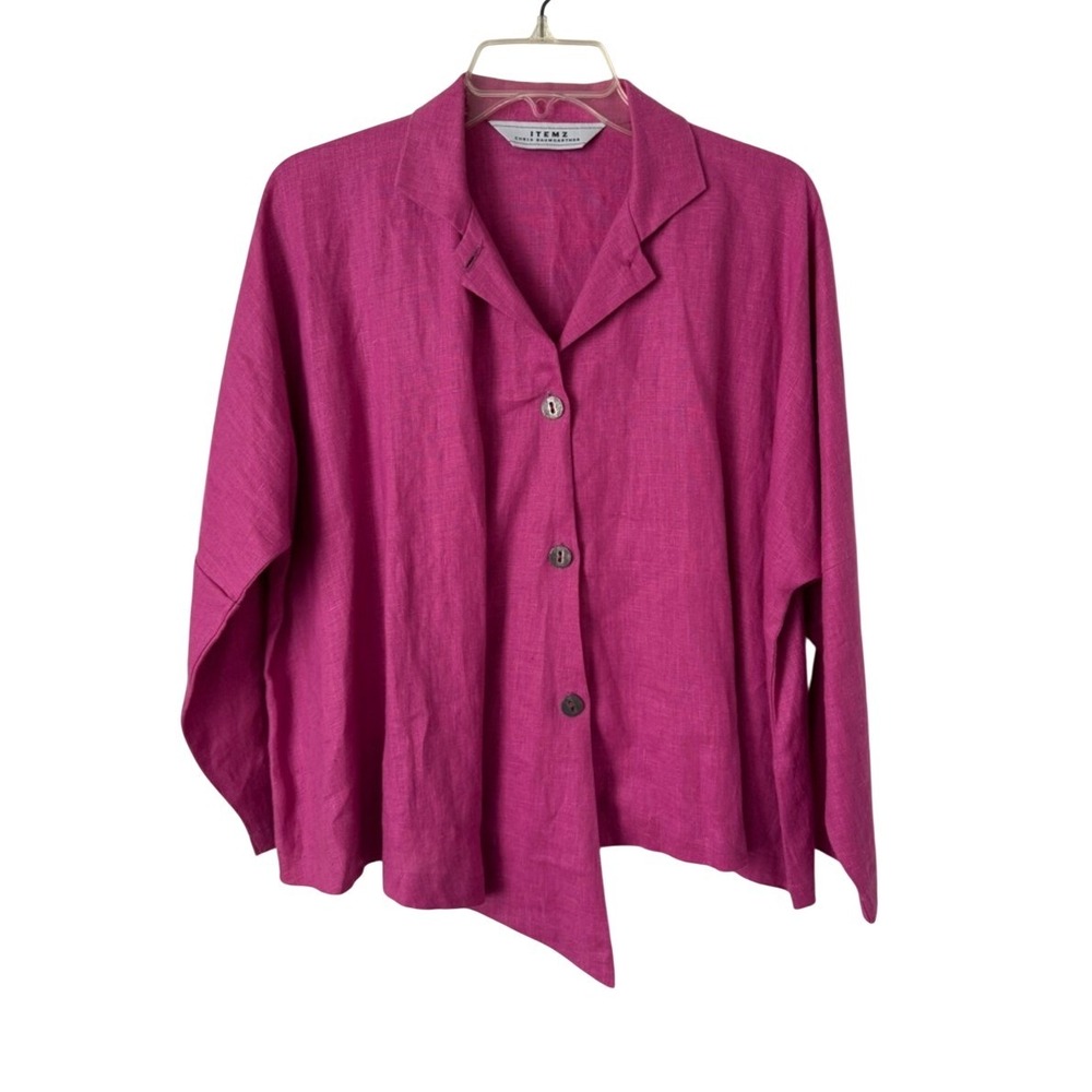 Itemz Chris Baumgartner Fuchsia Linen Shirt Asymmetrical Lagenlook Art to Wear